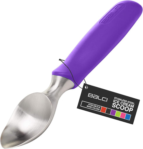 BALCI Ice Cream Scoop - Heavy Duty Stainless Steel Icecream Scooper With Non-Slip Rubber Grip - Professional Metal Ice-Cream Spade - Dishwasher Sa...