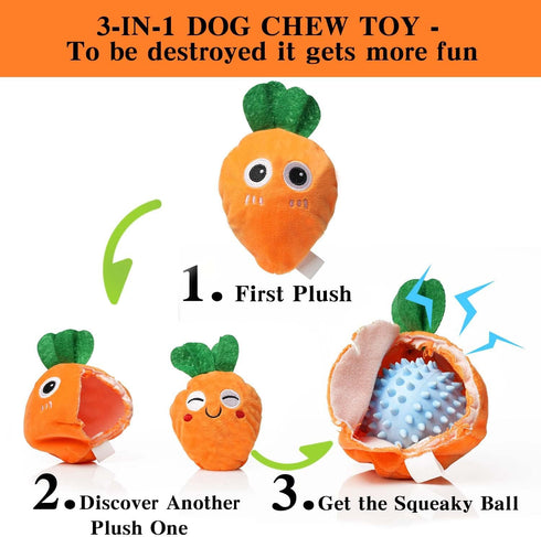 MewaJump Squeaky Dog Toys with Ball, 3-in-1 Plush Cute Dog Toy, Dog Chew Toy with 3 Layers, Dogs Puzzle Pet Toy for Teeth Cleaning, Puppy Enrichme...