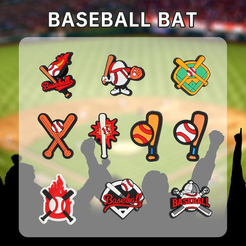 50Pcs Baseball Sports Shoe Charms, Charms Baseball and Non-Repeat Sports Charms for Boys, Gift Decor PVC clog Shoe Charms for Teens Man Party Favo...