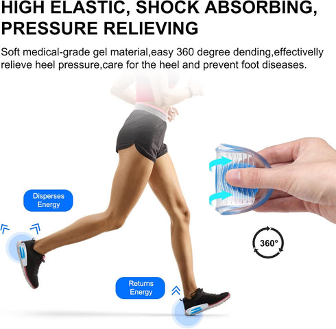 Gel Silicone Heel Pads/Cups,4 Pairs Heel Lifts for Achilles Tendonitis,Shoe Wedge Inserts for Plantar Fasciitis,Sore Heel, Heel Spur and Heel Pain...