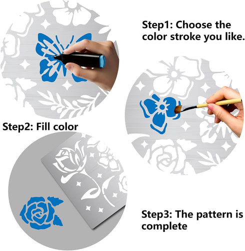 GORGECRAFT 2 Styles 6" Metal Flower Stencil Templates Tulips Sunflower Rose Leaves Bee Butterfly Pattern Reusable Stainless Steel Journal Stencil ...