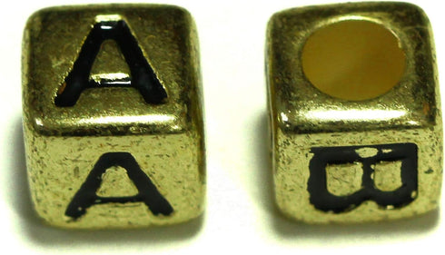 1000pcs Mixed Acrylic Letter/Alphabet “A-Z”Cube Beads for DIY Craft (Gold with Black Letter 7x7x7mm)...