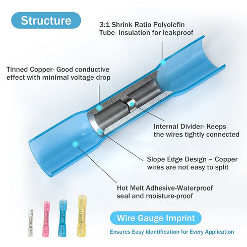 Kuject 270PCS Heat Shrink Butt Connectors, Insulated Waterproof Wire Connector kit, Tinned Copper Electrical Crimp Connectors for Automotive Marin...