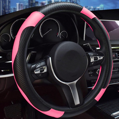 Car Steering Wheel Cover, Anti-Slip Breathable Carbon Fiber PU Leather Steering Wheel Protector, Universal Microfiber 15 inch Car Interior Accesso...