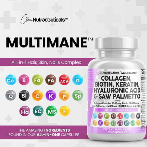 Collagen Pills 1000mg Biotin 10000mcg Keratin Saw Palmetto 2500mg Hyaluronic Acid - Hair Skin and Nails Vitamins and DHT Blocker with Vitamin E Fo...