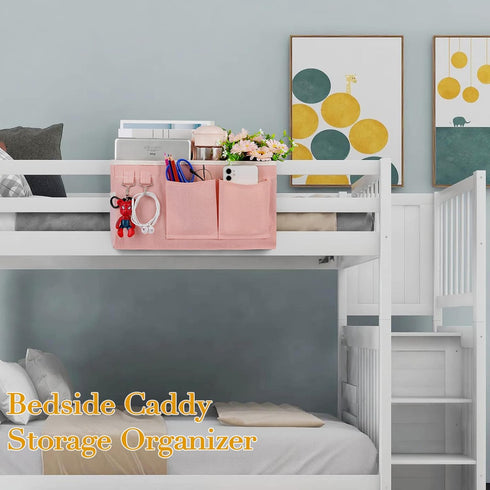 Bedside Storage Caddy/Bedside Hanging Storage Bag for Headboards Bunk Beds Dorm Rooms Book Phone Magazine Holder (Light Pink)...