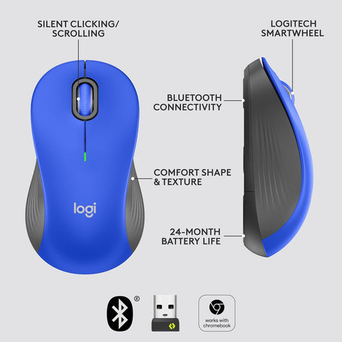 Logitech Signature M550 L Full Size Wireless Mouse - for Large Sized Hands, 2-Year Battery, Silent Clicks, Bluetooth, Multi-Device Compatibility -...