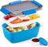 Caperci Salad Lunch Container with 68 oz Salad Bowl - Large Adult Bento Lunch Box, 5-Compartment Bento-Style Tray for Toppings, 2pcs 3-oz Sauce Cu...
