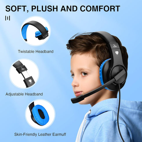 ShinePick Kids Headphones, Over-Ear Girls Boys Gaming Headphones with Microphone and Volume Control for Kids Teens Online School, Travel?Blue?...
