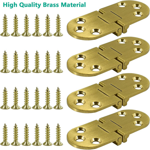 4pcs Round Edge Hinge Brass Butler Tray Hinge with Screws, 180 Degree Folding Flip Top Hinge for Hable Cabinet Closet Door Furniture...