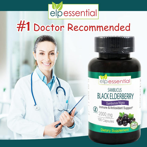 ELP ESSENTIAL Black Elderberry Capsules 2000mg | 100 Count | Super Concentrated Sambucus Extract,Antioxidant and Immune...