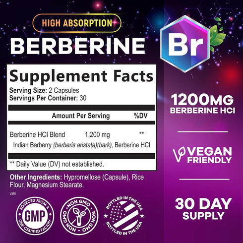 Berberine Supplement 1200mg, High Absorption Berberine Supplements Heart Health & Immune Support Berberine Supplement - Berberine HCL Supplement P...