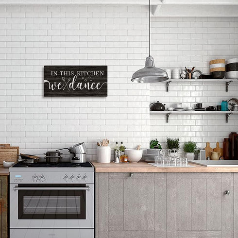FWIEXA In This Kitchen We Dance Rustic Wood Sign, Funny Wall Art Sign Plaque, Farmhouse Wooden Hanging Wall Decor for Home, Dining Room, Restauran...
