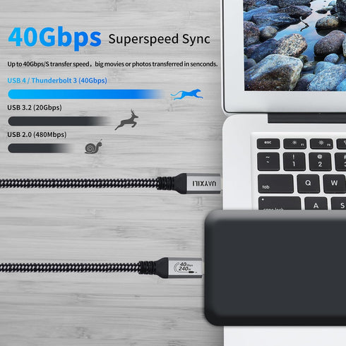 USB 4 Cable for Thunderbolt 4 Cable with 240W Fast Charging,40Gbps Data Transfer and 8K@60Hz Video,USB4/USB-C Data Cable Compatible with Thunderbo...