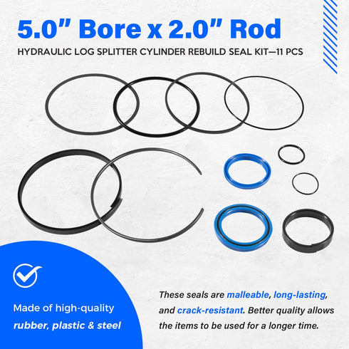 Replace for Hydraulic Log Splitter Cylinder Rebuild Seal Kit, Fit for 5.0" Bore x 2.0" Rod Cylinder...