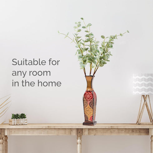 Elements Harlequin Embossed Decorative Metal Vase, Home Decor for Dried Flower and Artificial Floral Arrangements, Living Room, Bedroom, Table Cen...