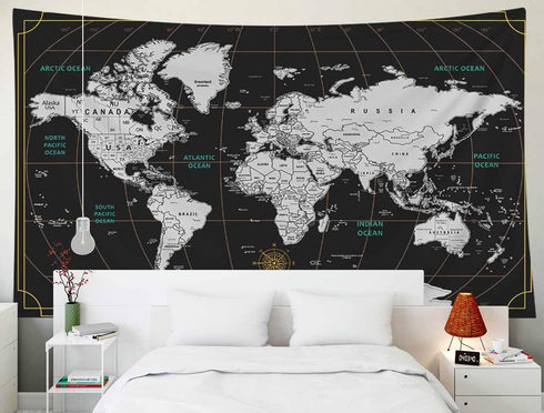 CAPSCEOLL World Map Tapestry Wall Hanging Black White Large Map Tapestry Home Décor for Bedroom 92.5X70.9 Inch...