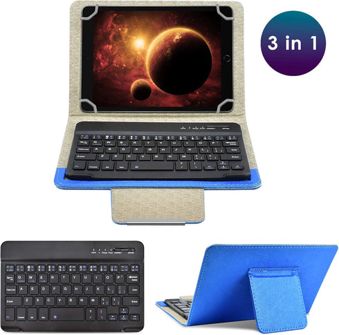DETUOSI Universal 8.0 inch Android Tablet Case with Keyboard, Removable Wireless Bluetooth Keyboard + PU Leather Folio Book Cover + Stand, Travel ...