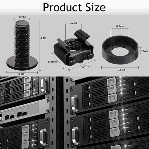 50-Pack M6 x 16mm Computer Rack Mount Cage Screws and Nuts & Washers for Rack Mount Server Cabinet, Rack Mount Screw Cage Nut - Black...