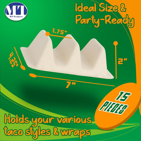 MT Products Pulp Fiber Taco Container 7" x 4.25" x 2" - 2 Compartments Taco Holder - Pack of 15...