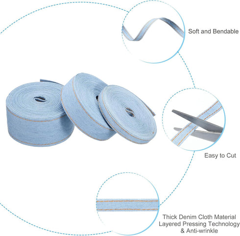 PATIKIL 3/8", 1", 1.5" Denim Ribbon Set, 3 Roll 3 Sizes Total 16.5 Yard Layering Jean Fabric Craft Strip for Bow DIY Making Hair Clip Garment Sewi...