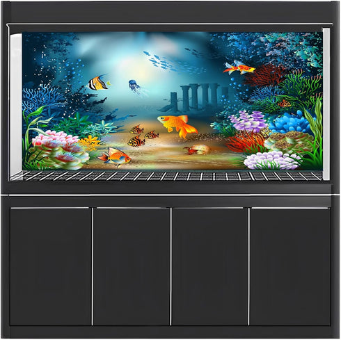AWERT 48x20 inches Underwater World Aquarium Background Cartoon Aarine Benthos Aquatic Plants Coral Fish Fish Tank Background Vinyl Background...