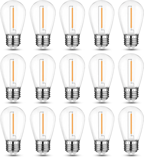 Mlambert LED String Light Bulbs, Shatterproof Outdoor S14 Replacement Light Bulb 2200K, Waterproof 1W LED Edison Bulbs Equal to 11W,Not Solar,15Pa...