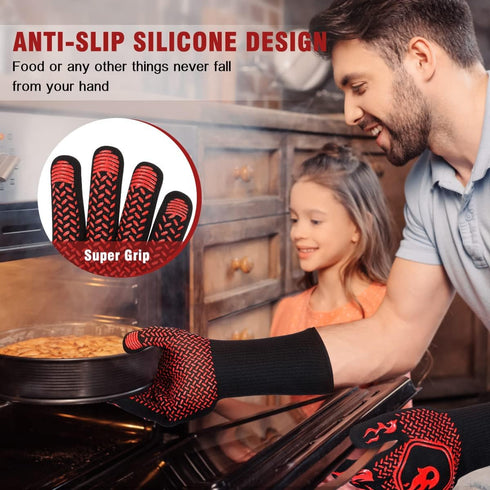 HAMITOR BBQ Grill Gloves Heat Resistant: 1472? High Temp Resistance Fireproof Glove for Grilling Smoking Barbecue - Washable Long Oven Mitts Extre...
