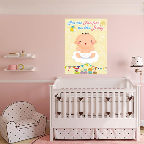 Hooqict Pin The Pacifier On The Baby Game, Baby Pacifier Games Poster with 72pcs Pacifiers Stickers Baby Shower Games Party Favors Girls Boys Kids...