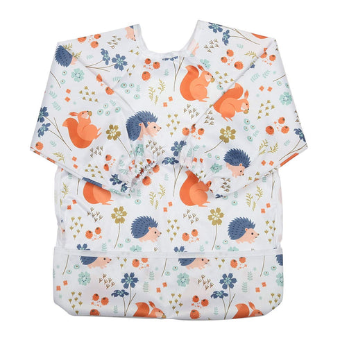 Baby Bib Long Sleeved Shirt with Pocket 1 to 3 Years Old Toddler (Squirrel Hedgehog)...