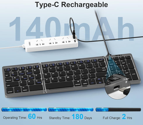 MoKo Foldable Bluetooth Keyboard, Multi-Device Folding Wireless Keyboard with Number Pad, Portable Keyboard for Laptop Tablet Phone, USB-C Recharg...