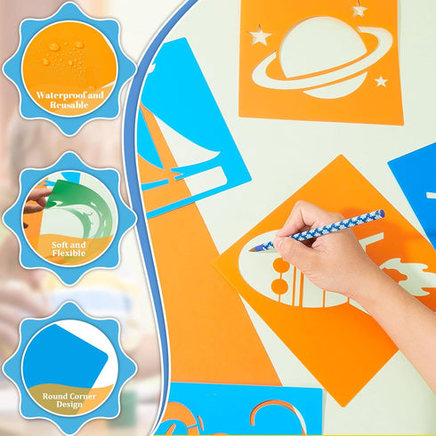 24 Pieces Stencils for Kids 8 Inches Drawing Stencils Chalk Stencils Large Washable Geometric and Garden Themed Primary Shape Template for Kids To...
