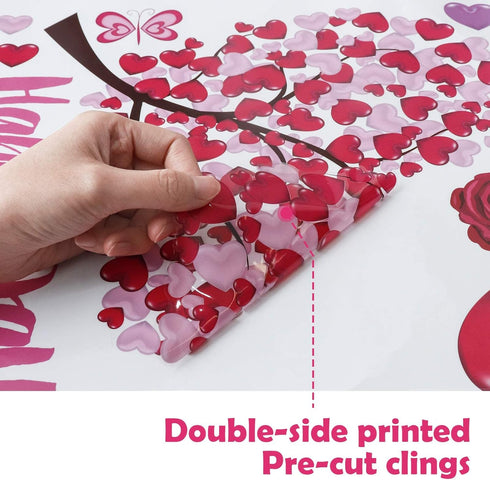 Ivenf Valentines Day Decorations Heart Window Clings Decor, Large Red Pink Heart Tree Cupid Valentines Day Decor for Kids Home School Office Class...
