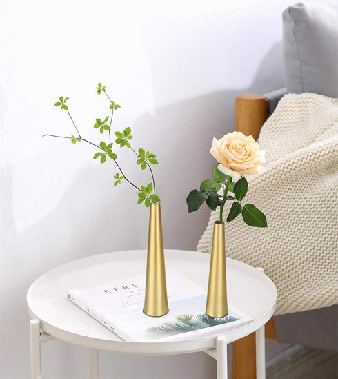 Vixdonos 10.5/8.5 inch Gold Metal Vase Small Dried Flower Vase Set of 2 Taper Vase for Wedding Table Centerpiece Decorations, Home Decor (Gold)...