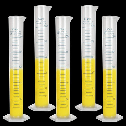 5Pack 250ml Plastic Graduated Cylinder, Transparent Measuring Cylinder Durable Lab Test Tube Flask, 2-Sided Measuring Lines Graduated Cylinder Bea...