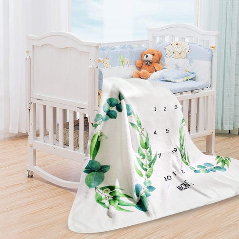 Baby Monthly Milestone Blanket Twins - Newborn Month Blanket Unisex Neutral Personalized Shower Gift Leaf Nursery Decor Photography Background Pro...