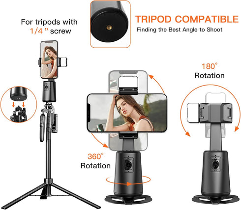 Auto Face Tracking Tripod, No App Required, 360° Rotation Face Body Phone Tracking Holder with Remote, Gesture Control, Smart Shooting Camera Moun...