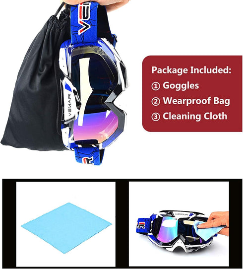 Motorcycle Motocross Goggles ATV Racing Goggles Dirt Bike Tactical Riding Motorbike Goggle Glasses, Bendable Windproof Dustproof Scratch Resistant...