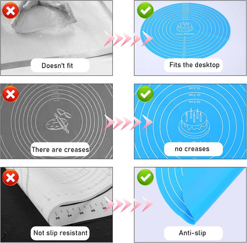 Silicone Baking Mat Cake Mat Round Silicone Baking Mat with Measurements for Cake Turntable Stand Pastry Baking Sheet, Non-Stick and Heat Resistan...
