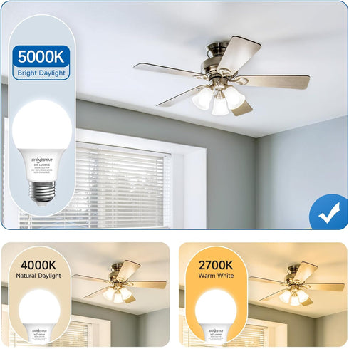 SHINESTAR A19 LED Light Bulb, 60W Equivalent Light Bulbs, E26 Base, 9W 5000K Daylight, 800 Lumens Non-Dimmable LED Bulb, 14000 Hour Lifetime, 6-Pa...