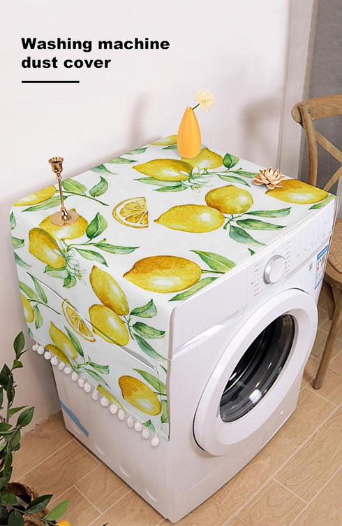 Microwave Oven Dust Cover, Yellow Lemon Watercolor Fruits Anti-Slip Refrigerator Dust Cover Washing Machine Top Cover with Storage Pockets 12" X 3...