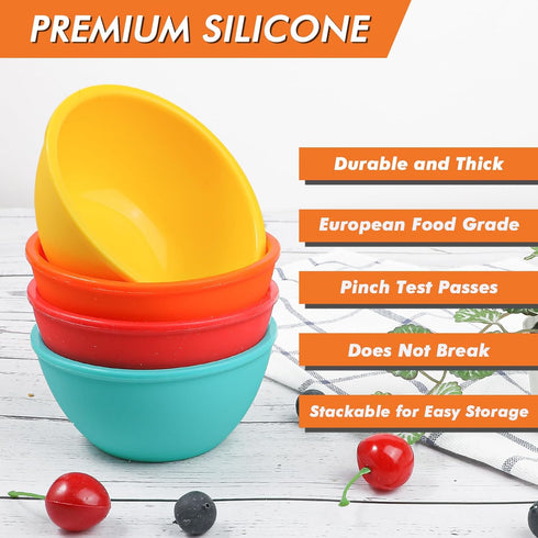 Webake Small Silicone Bowls, 4 Pack 8oz Prep Bowls Unbreakable Ice Cream Snack Bowls Side Dishes Small Bowls for Dipping Prep Dessert Serving, Ove...