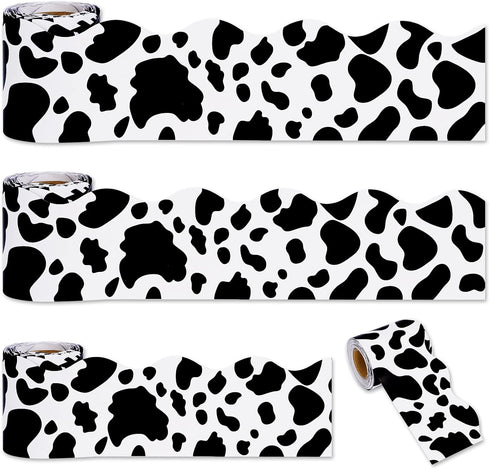 Whaline 98.4ft Cow Print Bulletin Board Borders 3 Sizes Black White Cow Die-Cut Bulletin Board Stripes Rolled Bulletin Board Trim for Cow Party Bi...
