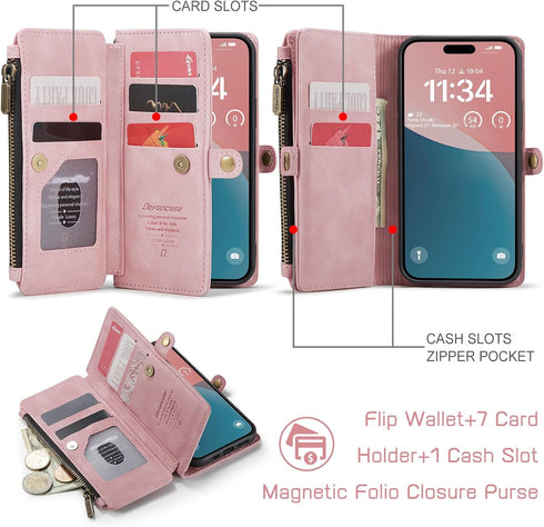 Defencase Compatible with iPhone 13 Mini Case Wallet with RFID Blocking Card Holder for Women Men, PU Leather Magnetic Snap Flip Zipper Strap Wall...