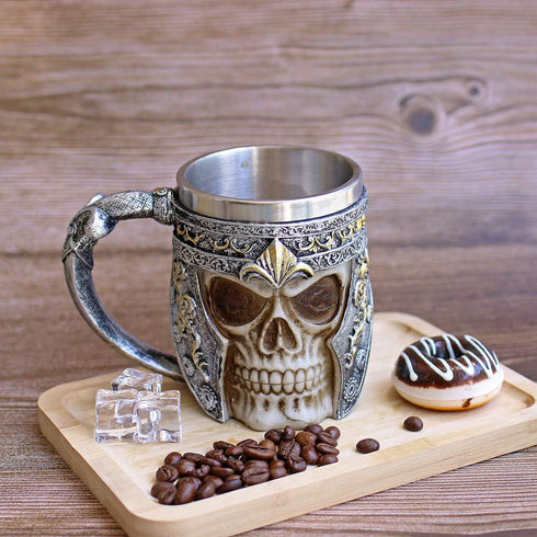 13oz Skull Coffee Mug Viking Skull Beer Mugs Stainless Steel Liner Gift for Men Father's Day Gifts...