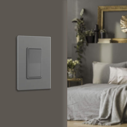 ENERLITES Grey Screwless Decorator Wall Plate Child Safe Outlet, Size 1-Gang 4.68" H x 2.93" L Switch Cover, Unbreakable Polycarbonate Thermoplast...