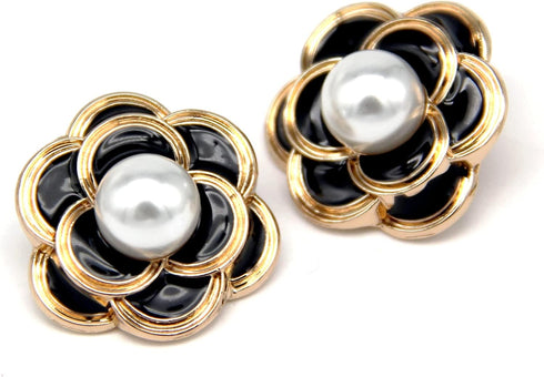 18/25mm Retro Black Flower Metal Buttons, White Pearl Jewelry Decorations for Clothes, Women Coat, Blazer, Suit, Wedding Dress, DIY Crafts, Sewing...