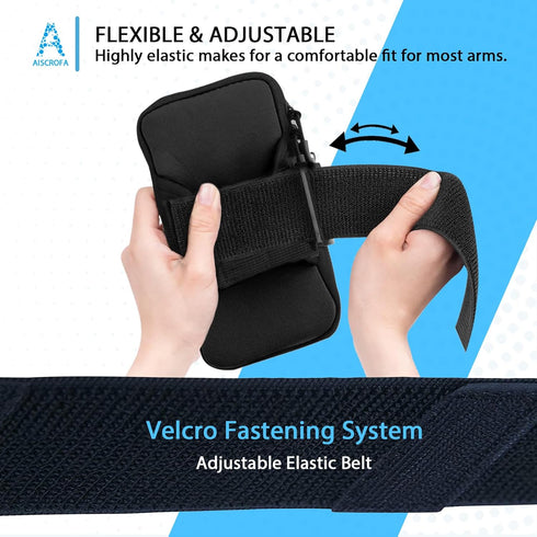 Sports Armband, Running Gym Universal Smartphone Arm Bag with Earphone Hole Multifunctional Pockets foriPhone 15, 14, 13, 12, 11 Pro Max, Xs, Xr, ...