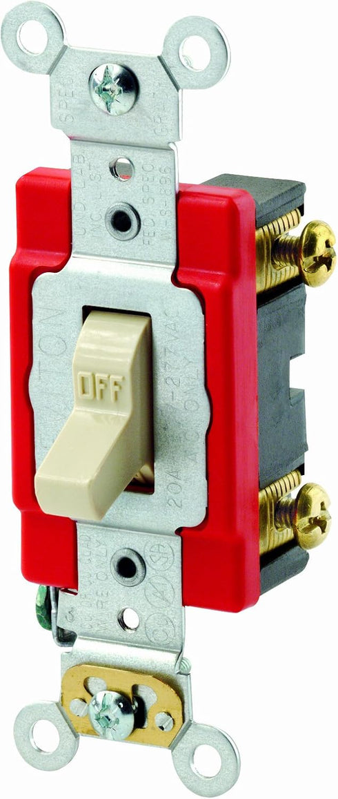 Leviton 1221-2I 20-Amp, 120/277-Volt, Toggle Single-Pole AC Quiet Switch, Extra Heavy Duty Spec Grade, Self Grounding, Ivory......