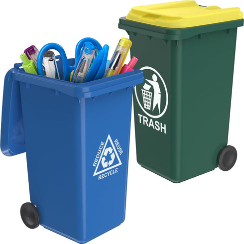 Wiosi Mini Garbage Trash Pen Holder for Desk | Tiny Recycle Bin Pencil Holder Green & Blue, Pack of 2 | Storage for Pencil & Pen | Office Statione...